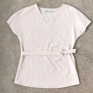 Elizabeth & Clark Blush Short Sleeve Blouse w/tie